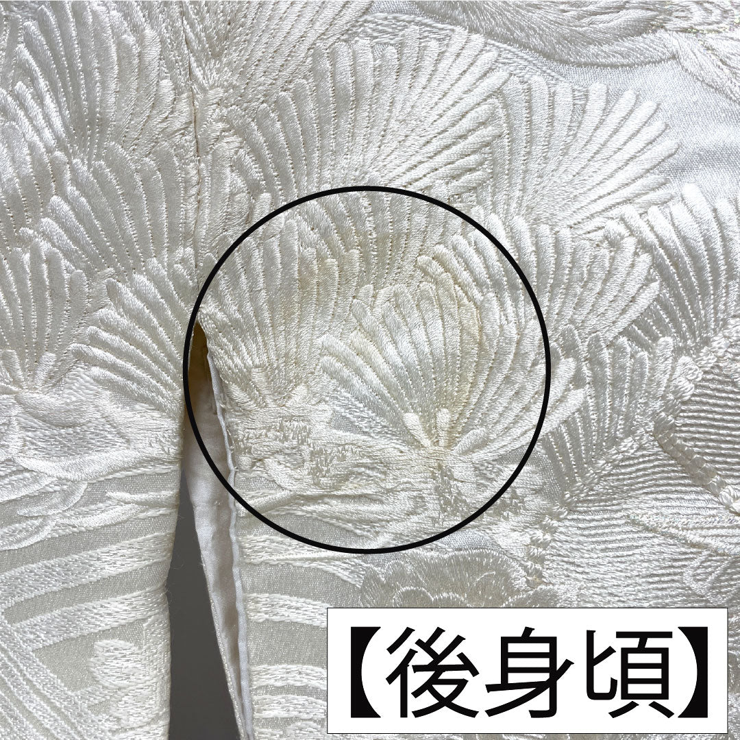 白無垢 正絹 Bランク 身丈185cm 裄丈62.5cm 唐織 鶴 松 菊 袷 白系 1110000974911