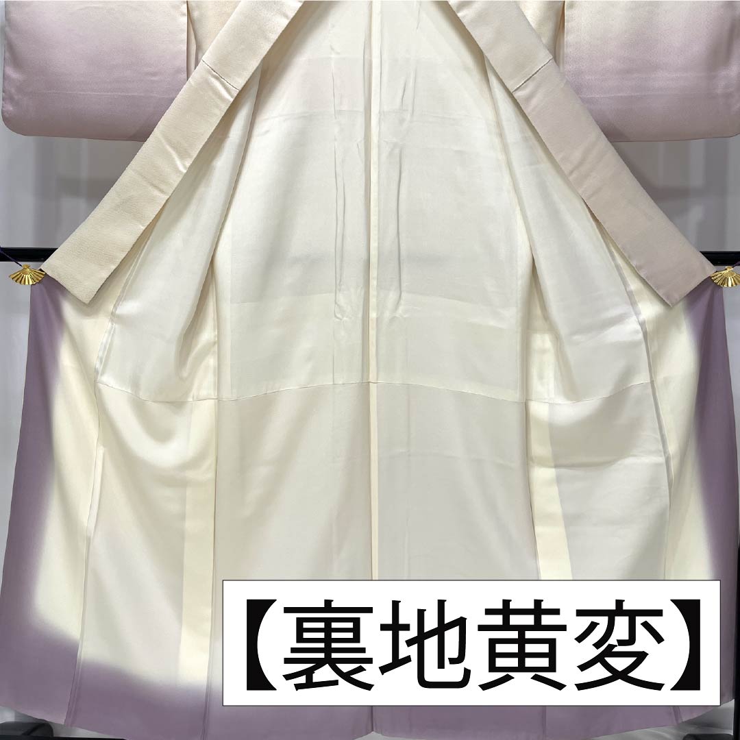訪問着 正絹 Bランク 袷 身丈154.5cm 裄丈64cm 生成り色（きなりいろ） 福田喜重 人間国宝 一つ紋 上田家桐 刺繍 クリーム系 1112006824215
