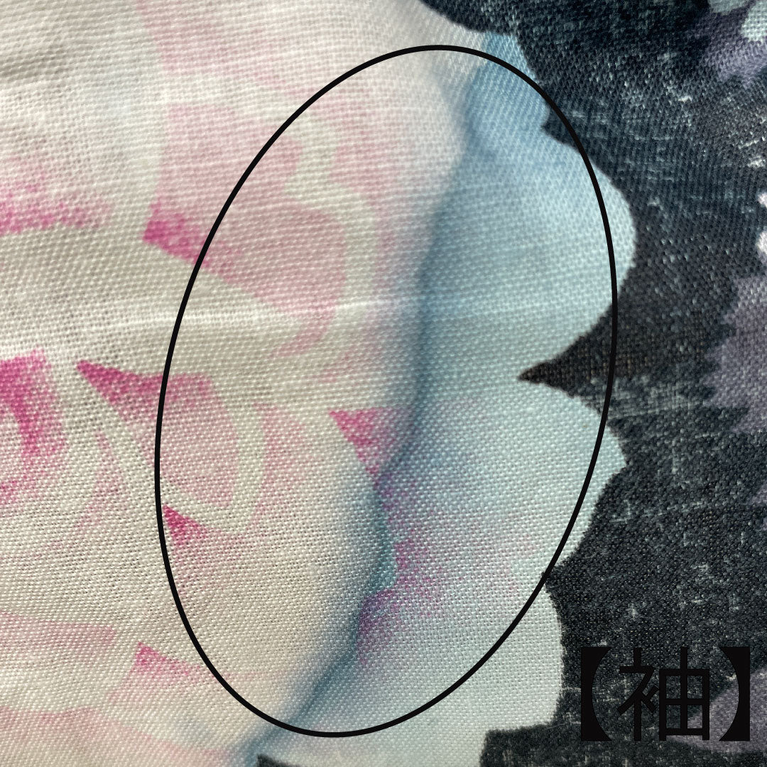 Yukata Cotton Length 159cm Sleeve length 64.5cm B rank Single layer Black Rose Gypsophila Cherry blossom 1118004554310