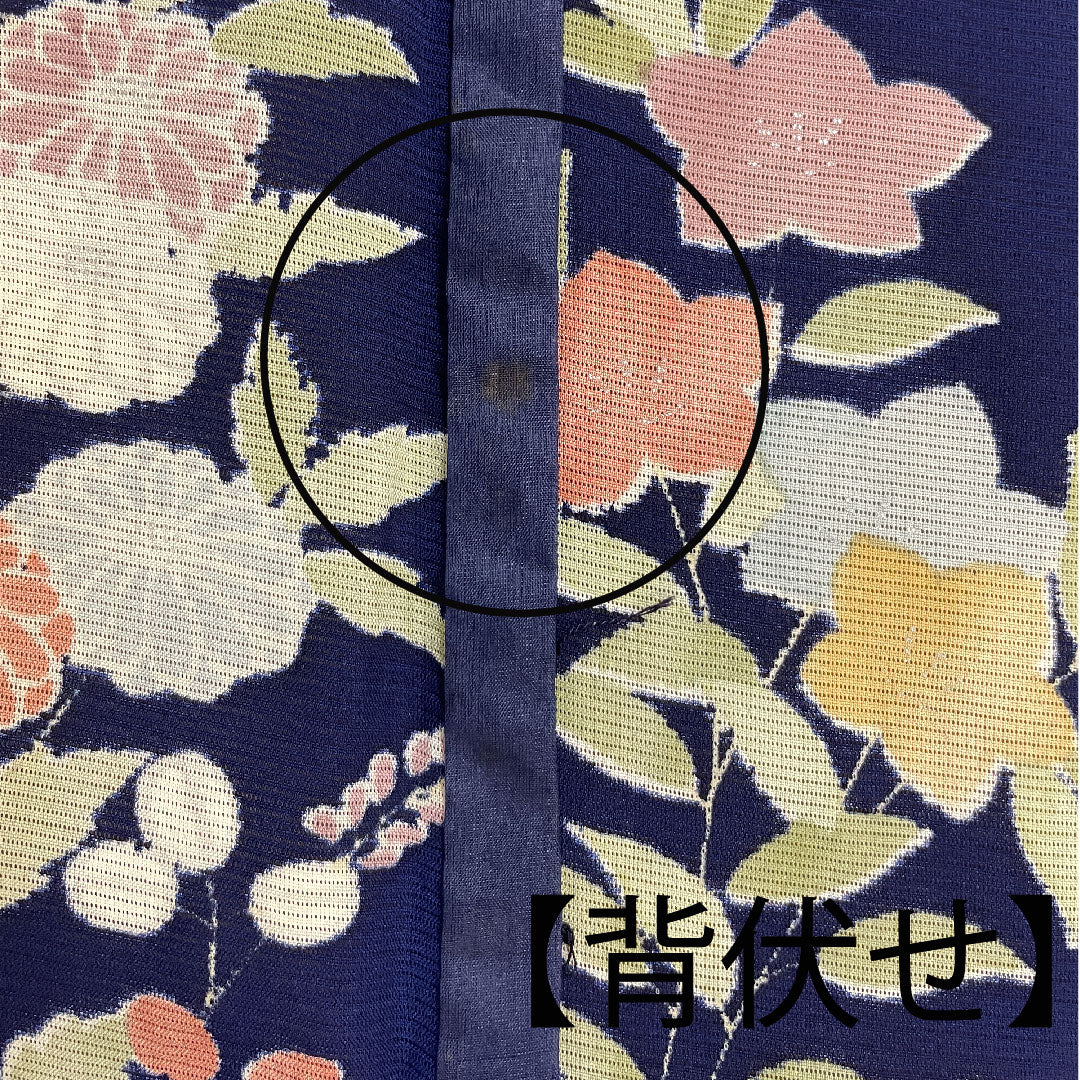 小紋 身丈159cm 裄丈62cm 絽  駒絽 花模様  正絹 Aランク 紺系 1115000743318