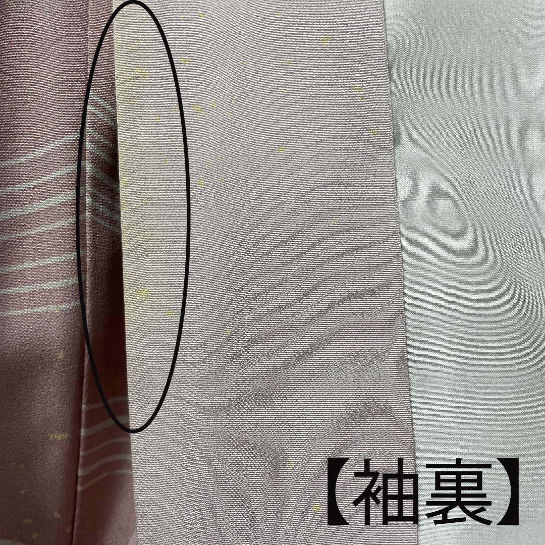 訪問着 袷 身丈157.5cm 裄丈62.5cm 退紅色 流水 草花模様 正絹 Aランク ピンク系 1112002183313