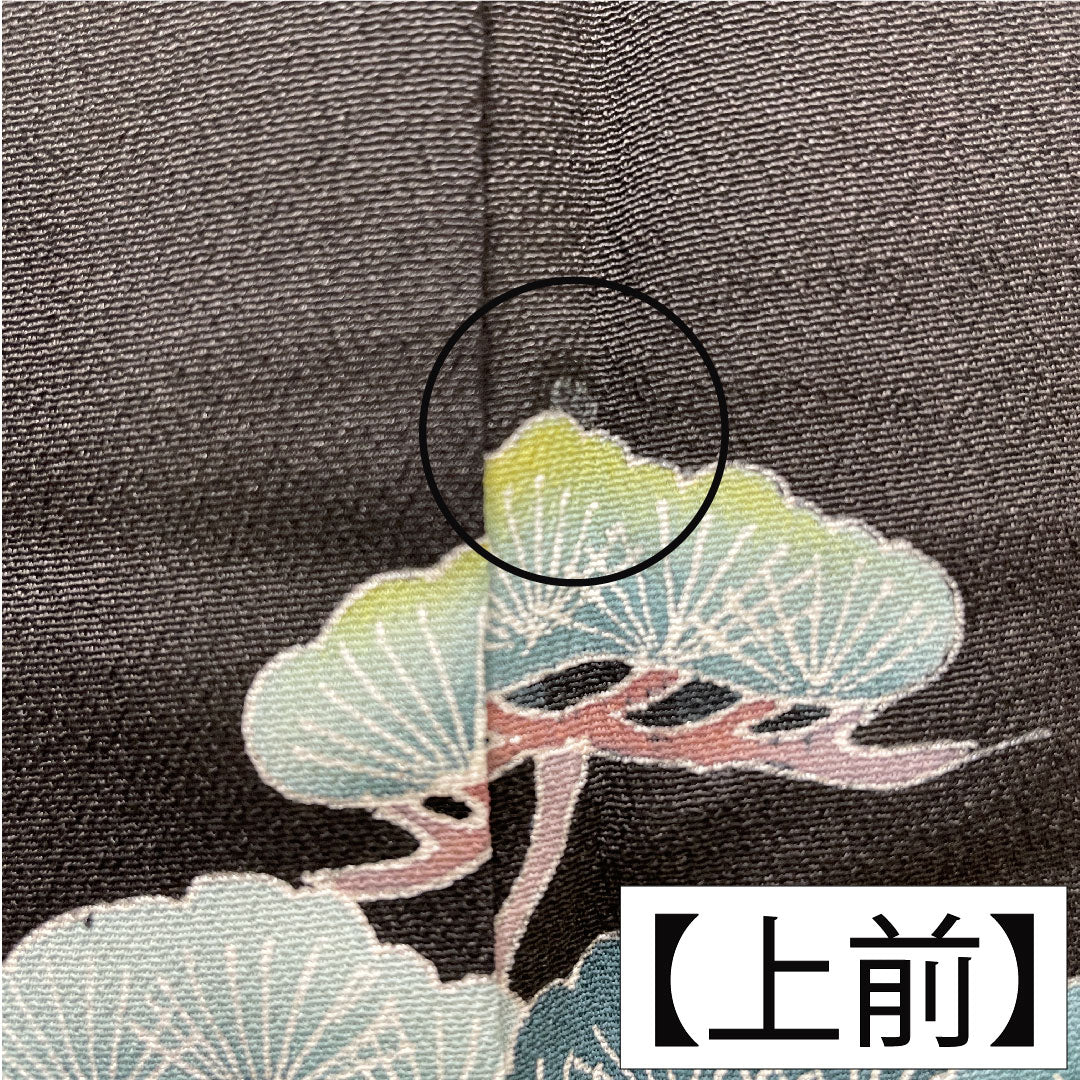 黒留袖 正絹 身丈158.5cm 裄丈62cm 袷 京加賀友禅 草花模様 作家物 五つ紋 花菱 Aランク 黒系 1111001673310