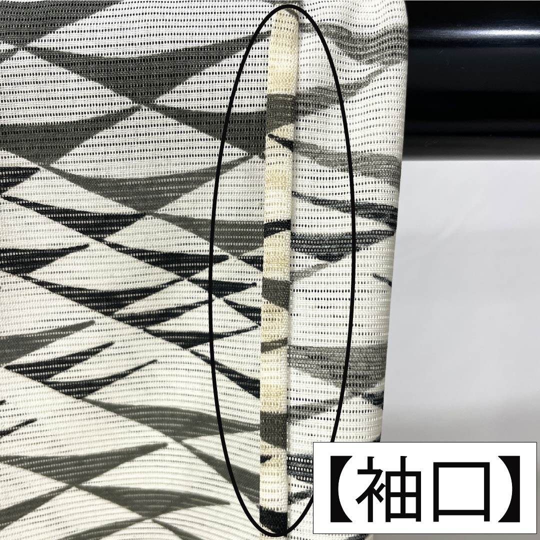 夏物 ポリエステル 小紋 Aランク 身丈163.5cm 裄丈67cm 洗える着物 変り鱗模様 絽 白系 1132006323411