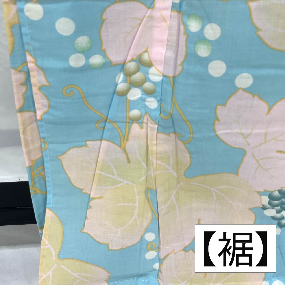 浴衣 木綿 身丈166cm 裄丈64cm Aランク 単衣 水色系 水色（みずいろ） 蒲萄 蔦 1118006503524