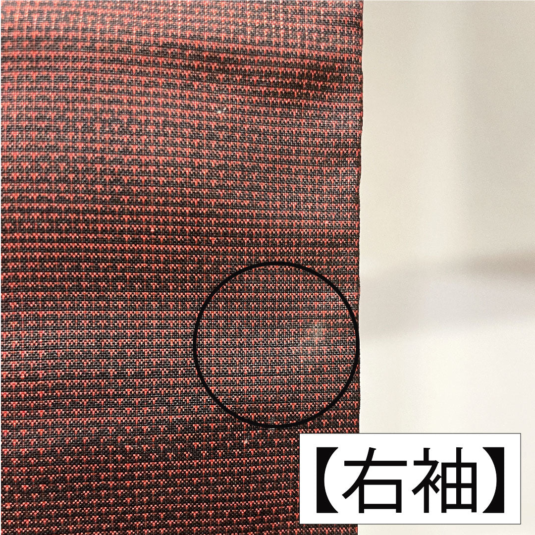 訪問着 正絹 袷 身丈158.5cm 裄丈65cm 生臙脂色（しょうえんじいろ） 大島紬地 紬地 蘇州刺繡 草花模様 Aランク 赤系 1112005493312