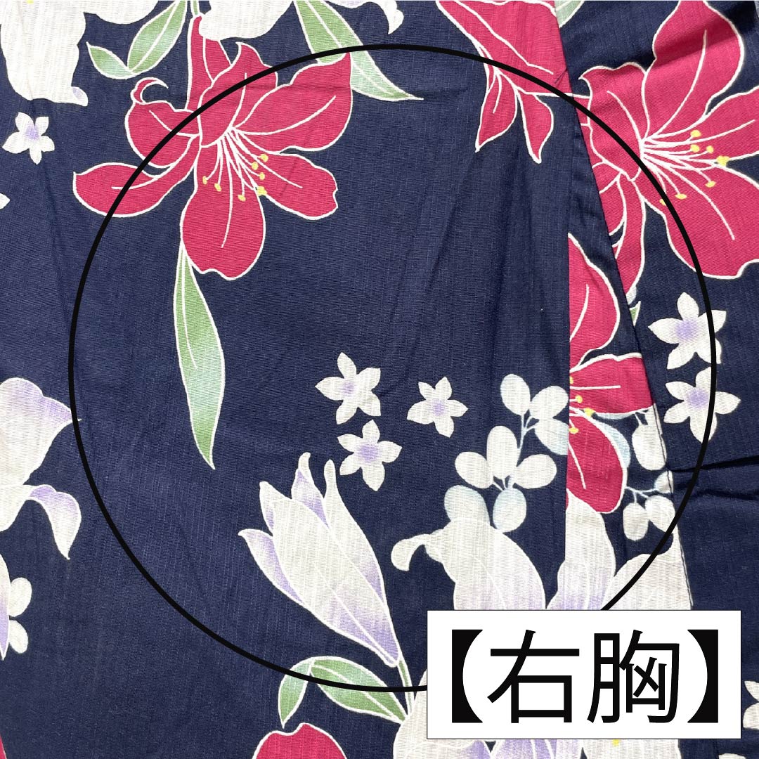 浴衣 木綿 身丈166cm 裄丈65cm Aランク 単衣 紺系 紺色（こんいろ） 百合 INGNI イング 1118006173518