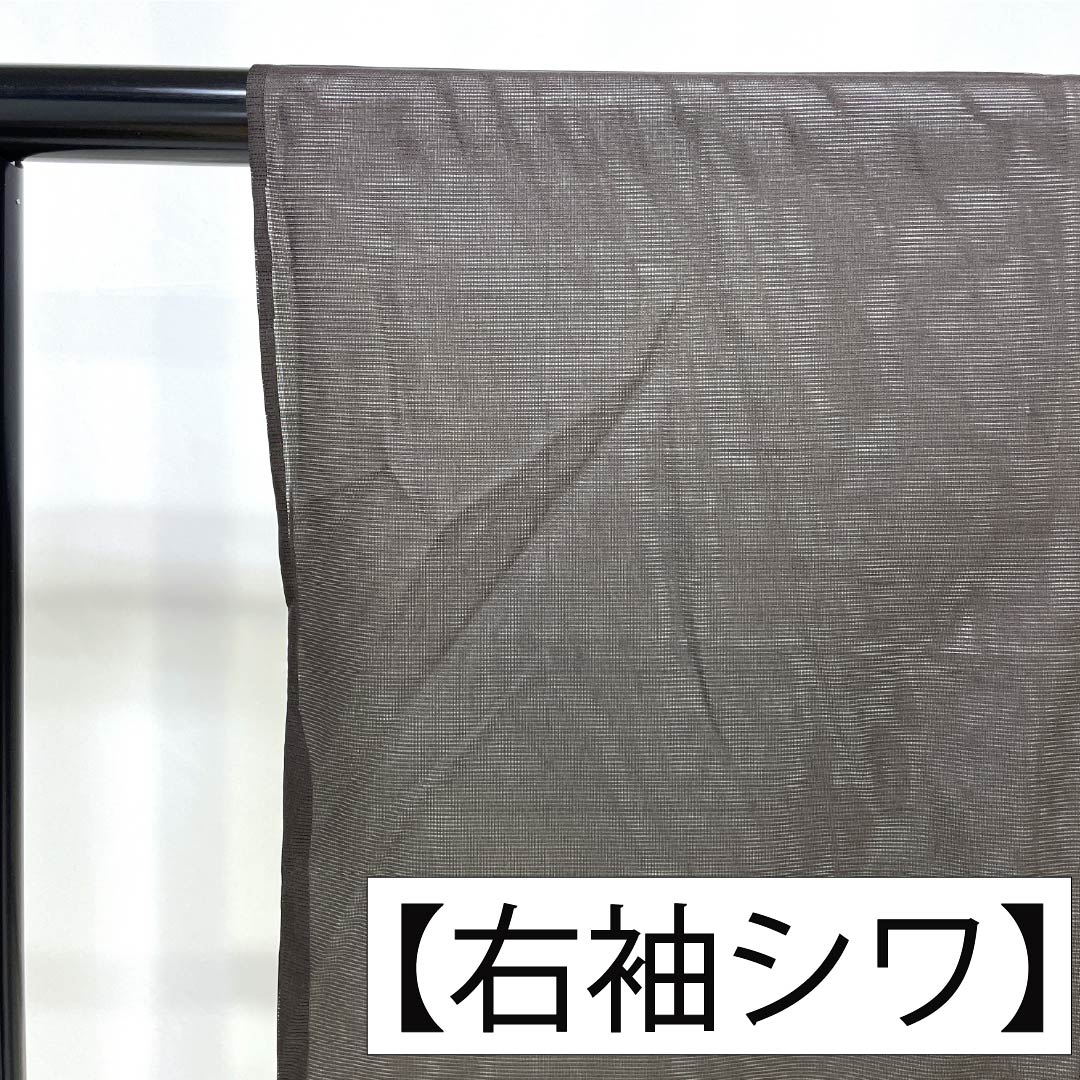 夏物 ポリエステル 付下げ Aランク 身丈160cm 裄丈64.5cm 玄色（げんいろ） 洗える着物 ボカシ染 一つ紋 絽 茶系 1132006143414