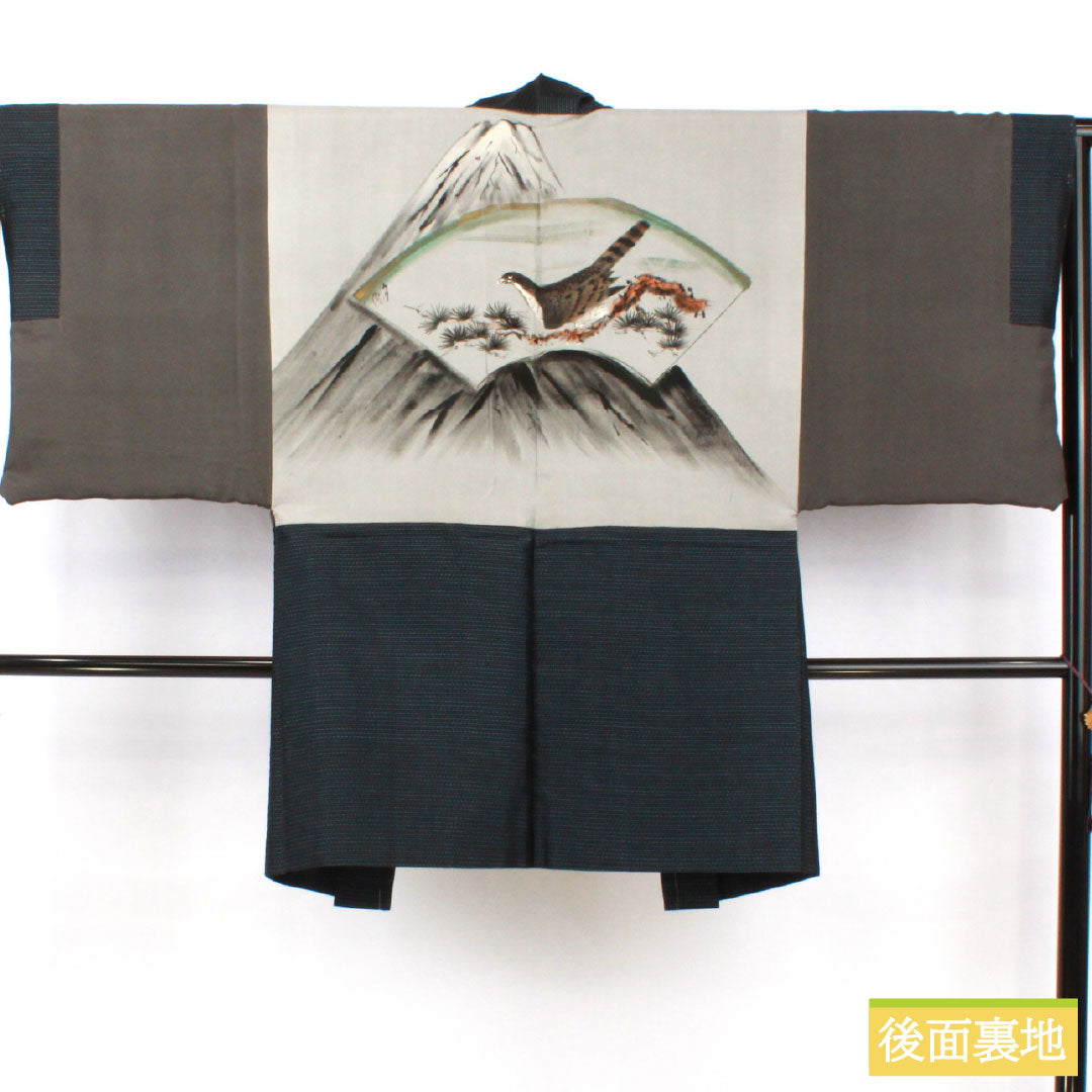 男物 正絹 Sランク 身丈141.5cm 裄丈64cm 大島紬 横双絣 しつけ糸付き 袷 紺系 1119001732418