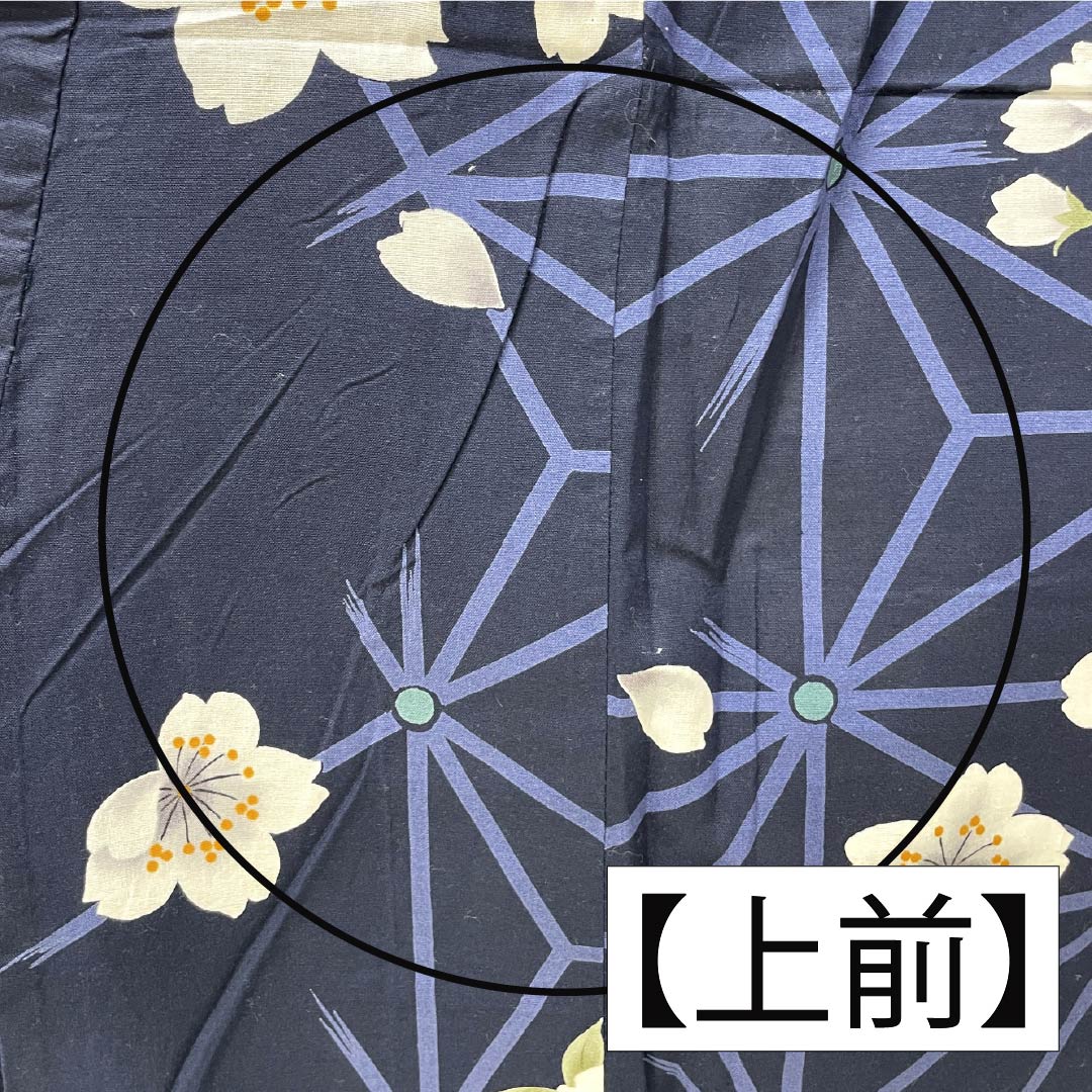 Cotton Yukata, Length 160cm, Sleeve Length 65cm, S Rank, Single Layer, Navy Blue, Cherry Blossom Design, 1118006162418