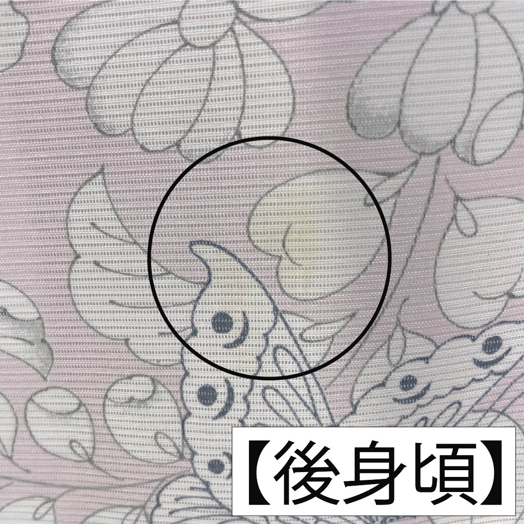 夏物 ポリエステル 小紋 Aランク 身丈160.5cm 裄丈63.5cm 桜色（さくらいろ） 洗える着物 辻ヶ花 蝶 絽 ピンク系 1132006353413