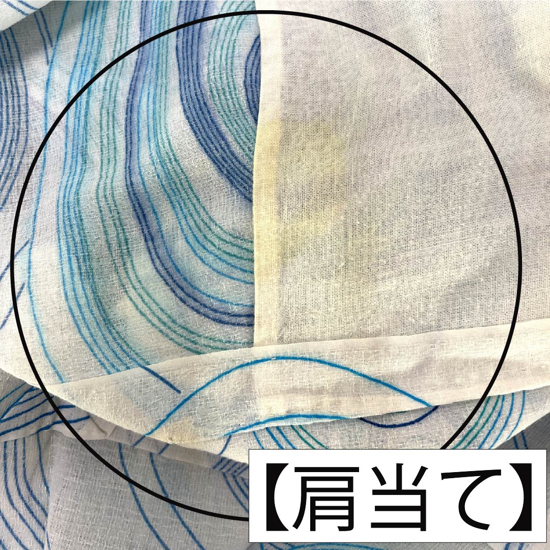 浴衣 木綿 Bランク 身丈154cm 裄丈65cm 白色 波 型染 単衣 白系 1118007034211