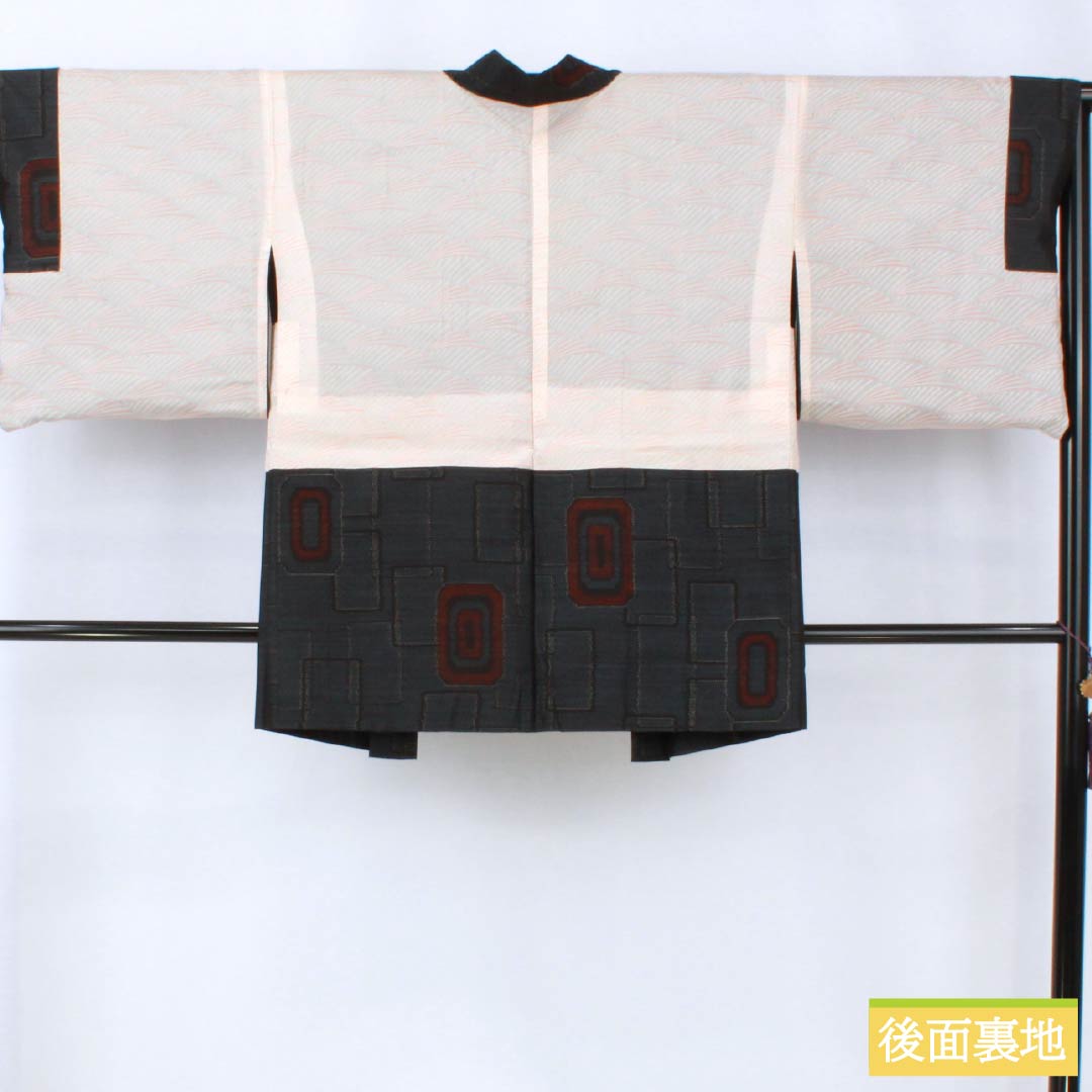 紬 正絹 Sランク 身丈163cm 裄丈65cm 大島紬 アンサンブル 横双絣 幾何学模様 袷 紺系 1116004342418