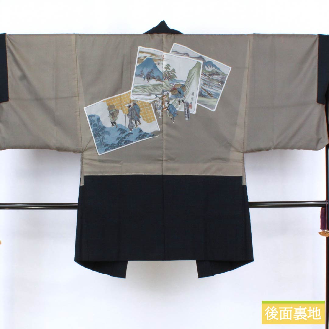 男物 ウール Aランク 身丈149.5cm 裄丈65.5cm  アンサンブル 単衣 紺系 1119000923418