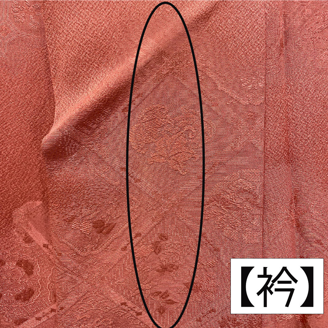 色無地 正絹 身丈160cm 裄丈66cm 中紅色（なかべにいろ） 一つ紋 中陰桔梗 袷 Aランク 朱系 1114001343416