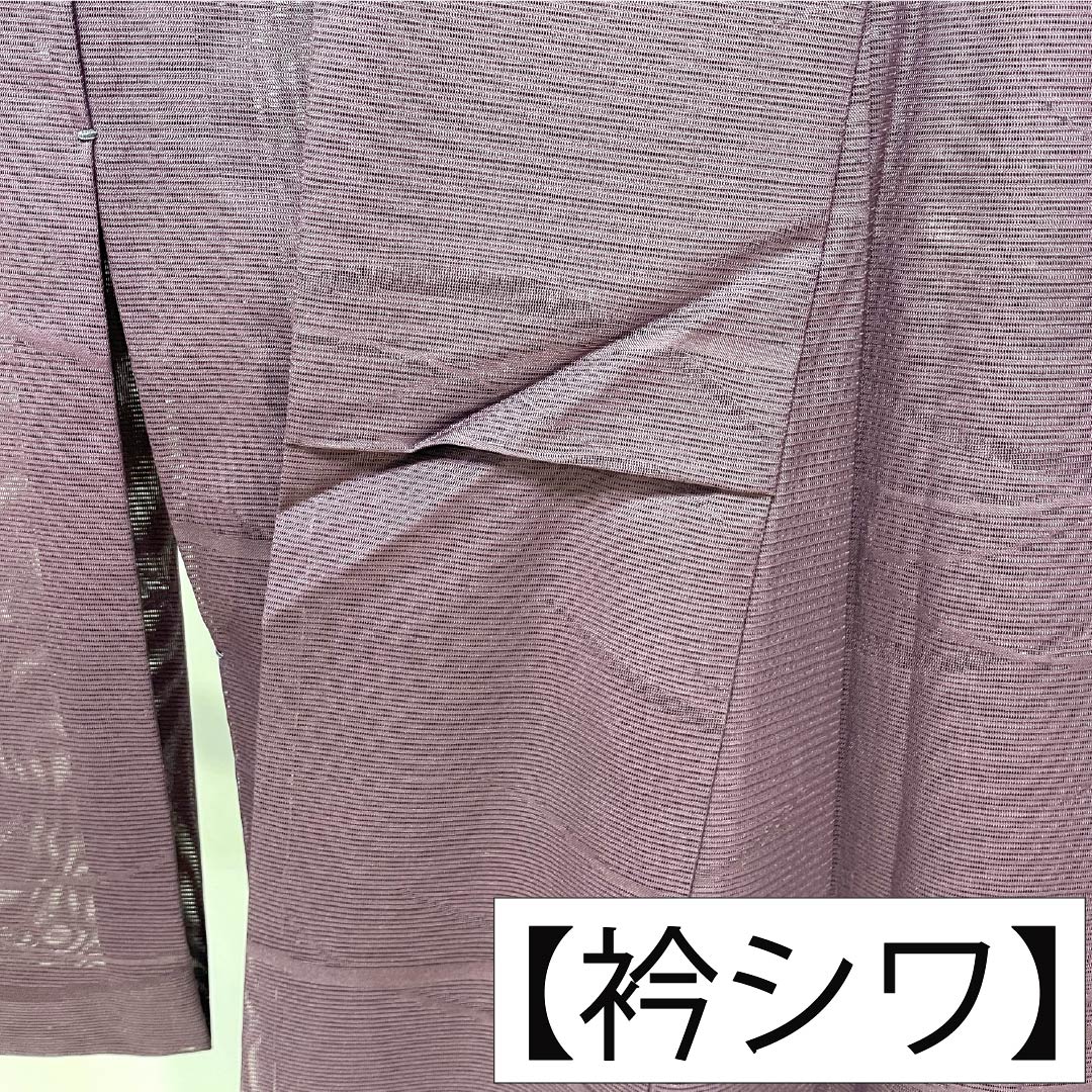 夏物 ポリエステル 色無地 Sランク 身丈159.5cm 裄丈64cm 錆臙脂色（さびえんじいろ） 洗える着物 露草 絽 紫系 1132005692320