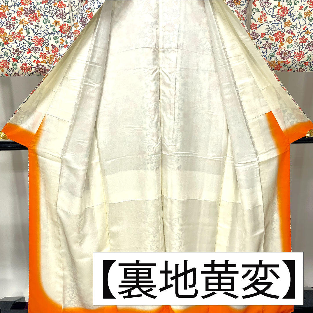 Komon, pure silk, length 160.5cm, sleeve length 64.5cm, lined, stencil dyeing, floral pattern, A rank, white, 1115004313411