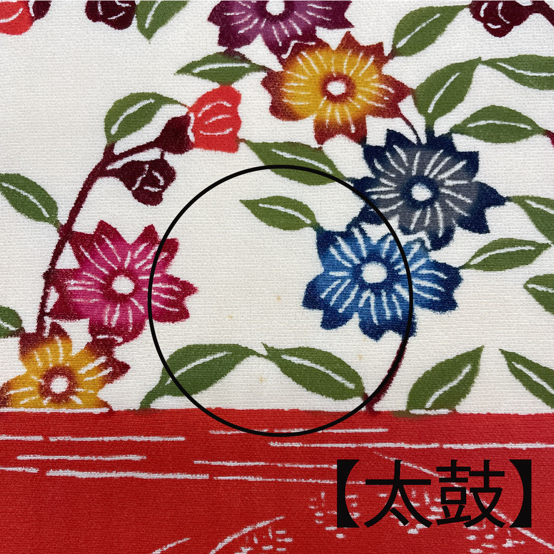 名古屋帯 型染 群鶴に枝花模様 単衣 帯丈311cm 正絹 Bランク 全通 カジュアル クリーム系 1124001404315  名古屋仕立て