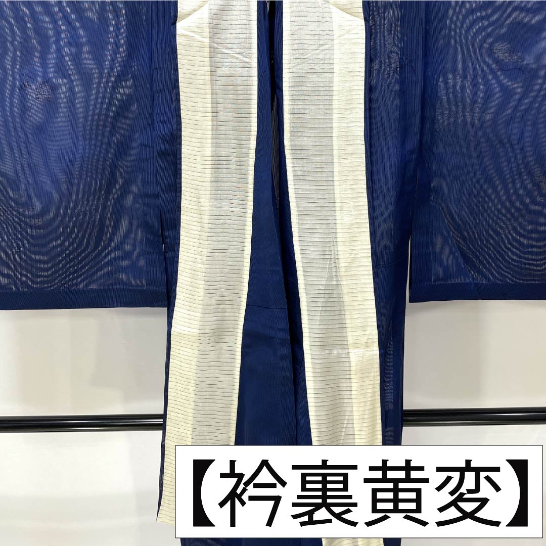 夏物 正絹 色無地 Aランク 身丈155cm 裄丈64cm 紺色（こんいろ） 花筏 紋紗 紗 紺系 1132003783318