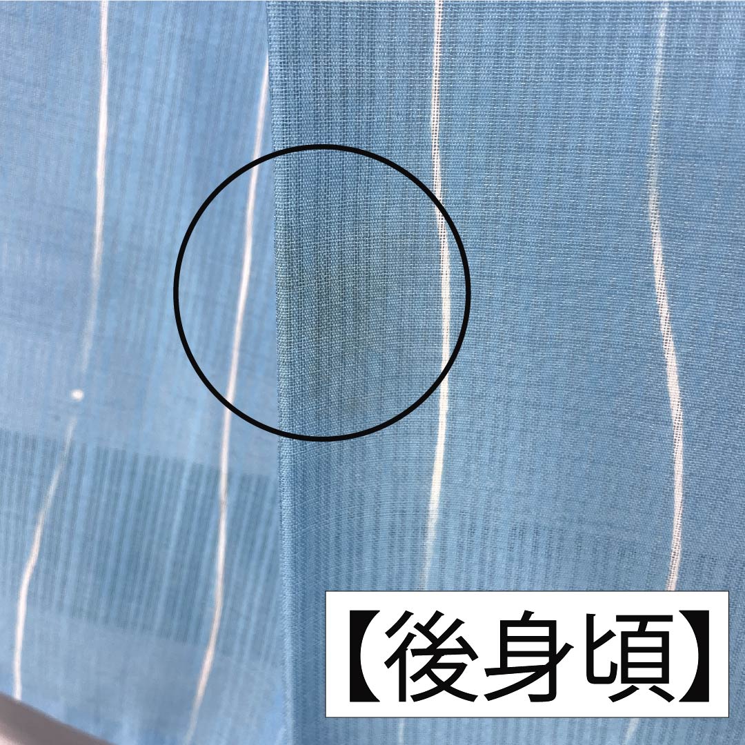 夏物 ポリエステル 小紋 身丈161cm 裄丈68cm 浅藍色（うすらんいろ） 竪絽 縞 鶴 絽 Bランク 水色系 1132002484424