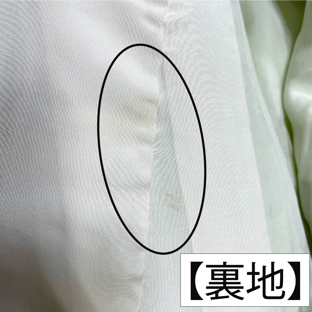 色無地 正絹 Aランク 身丈156cm 裄丈63cm 黄浅緑色（きあさみどりいろ） 一つ紋 揚羽蝶 立涌 袷 緑系 1114002773319