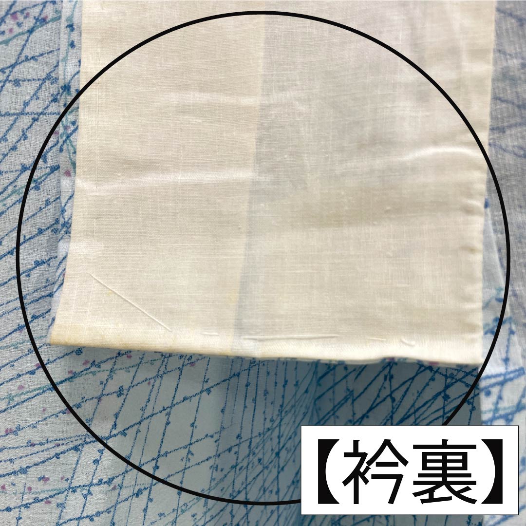 夏物 木綿 小紋 Bランク 身丈156cm 裄丈62cm 蟹鳥染色（かにとりぞめいろ） 抽象模様 紗 水色系 1132004404324