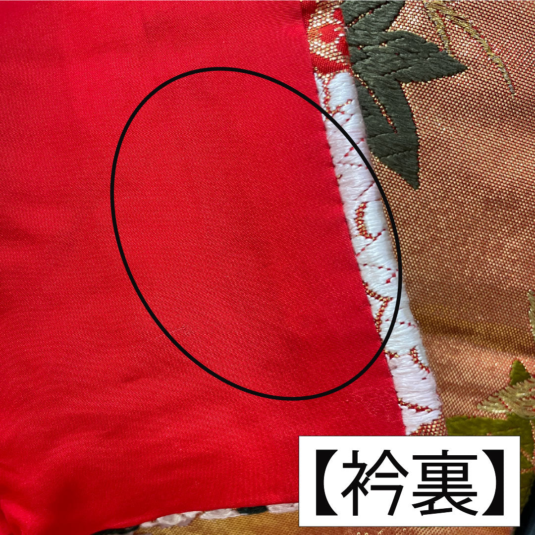 色打掛 正絹 Aランク 身丈184cm 裄丈60.5cm 唐織 蝶 草花模様 袷 朱系 1110001003916