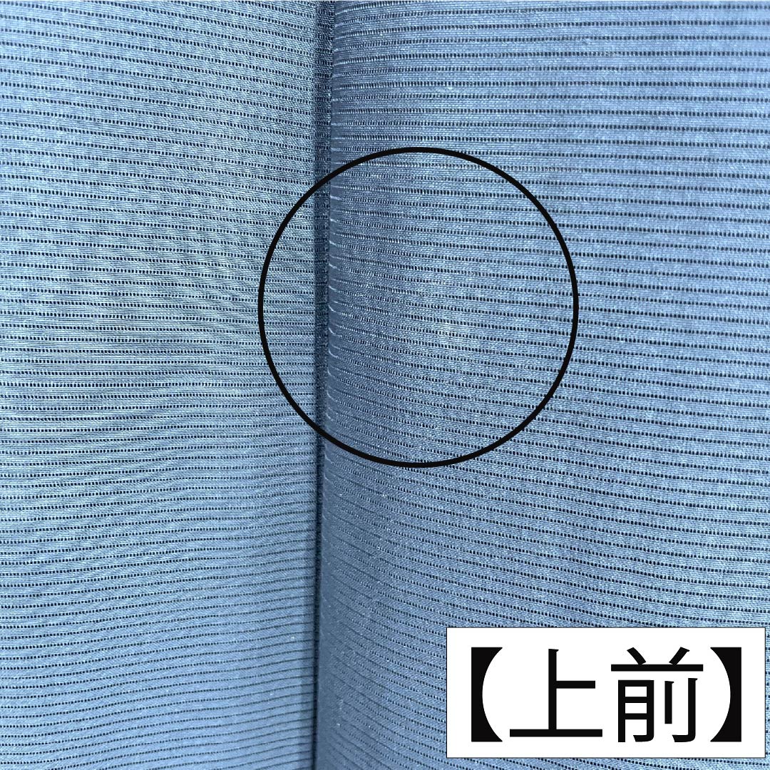 夏物 ポリエステル 色無地 Aランク 身丈158cm 裄丈64.5cm 伯林青色（べれんすいろ） 洗える着物 素無地 一つ紋 絽 紺系 1132006173318