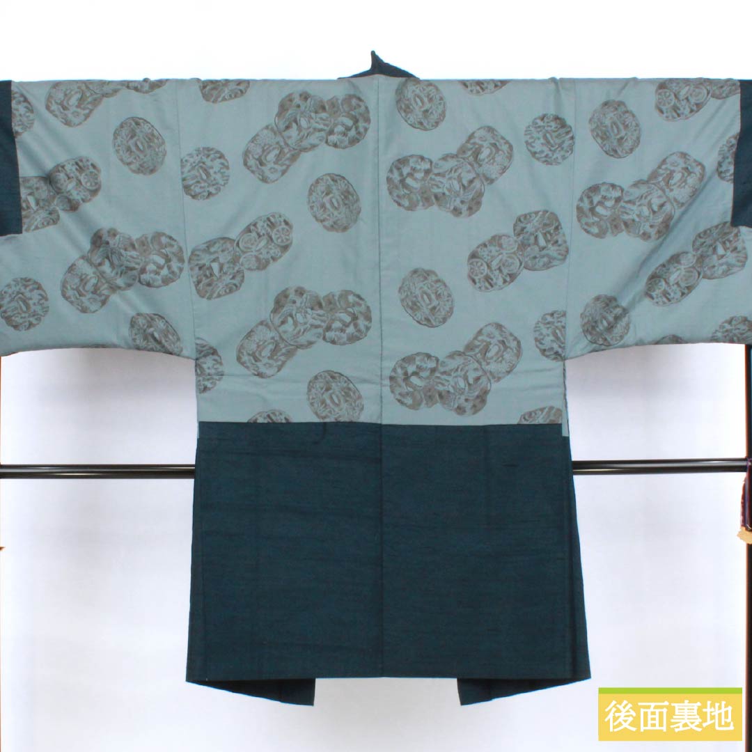男物 正絹 Aランク 身丈149cm 裄丈71cm 藍鉄色（あいてついろ） 紬地 アンサンブル 袷 青系 1119001263417
