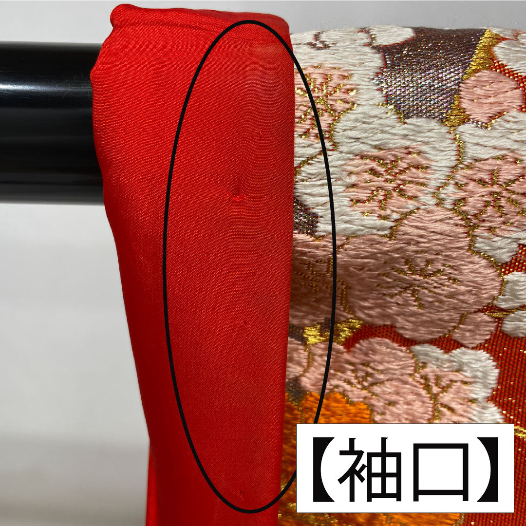 色打掛 正絹 Bランク 身丈195cm 裄丈69cm 唐織 鶴 鳳凰 花車 華文 袷 朱系 1110001034916