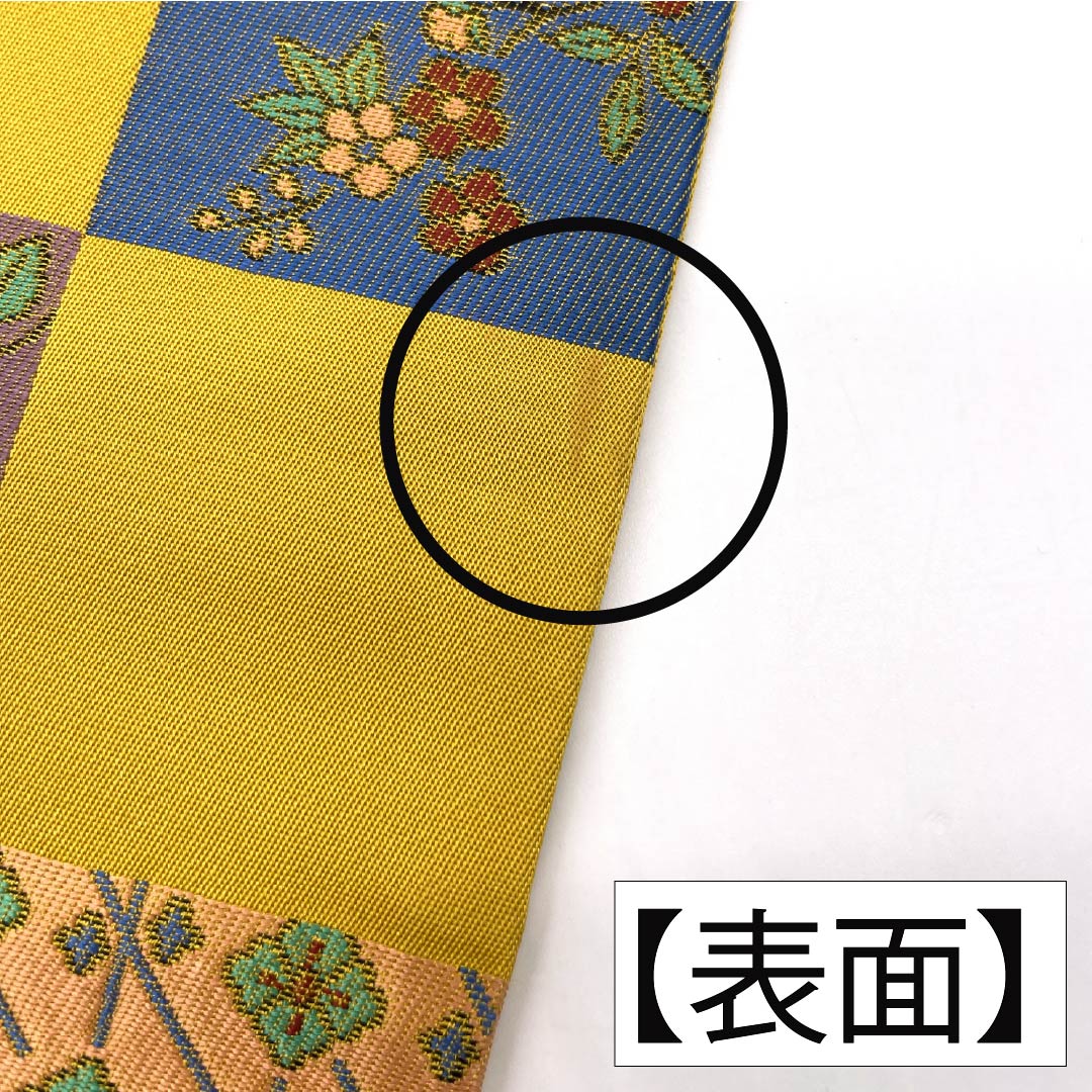 半幅帯 ポリエステル Aランク 黄金色（こがねいろ） 古典柄 市松 花柄 七宝 帯丈389cm 黄系 1125003143323