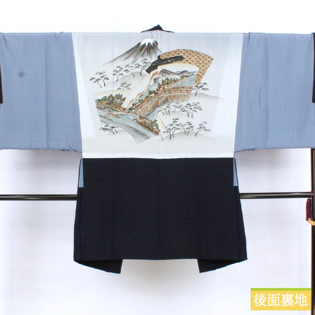 男物 正絹 Sランク 身丈148.5cm 裄丈72.5cm  濃紺色（のうこんいろ） 真綿紬 アンサンブル 袷 紺系 1119000912418