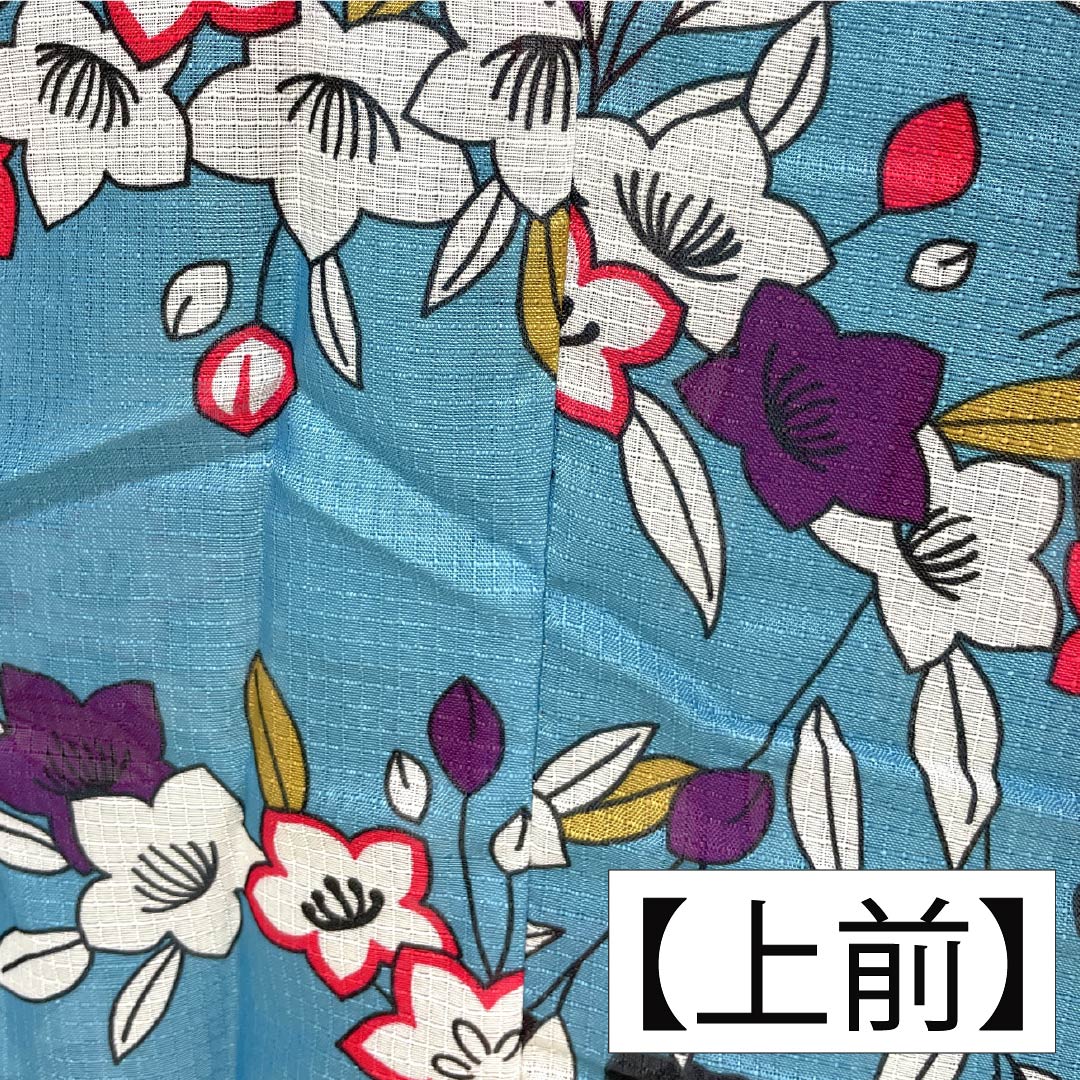 （新品未使用品） 浴衣 ポリエステル 身丈167cm 裄丈65cm NEWランク 単衣 青系 花浅葱色（はなあさぎいろ） 黒猫 桔梗 1118005731517