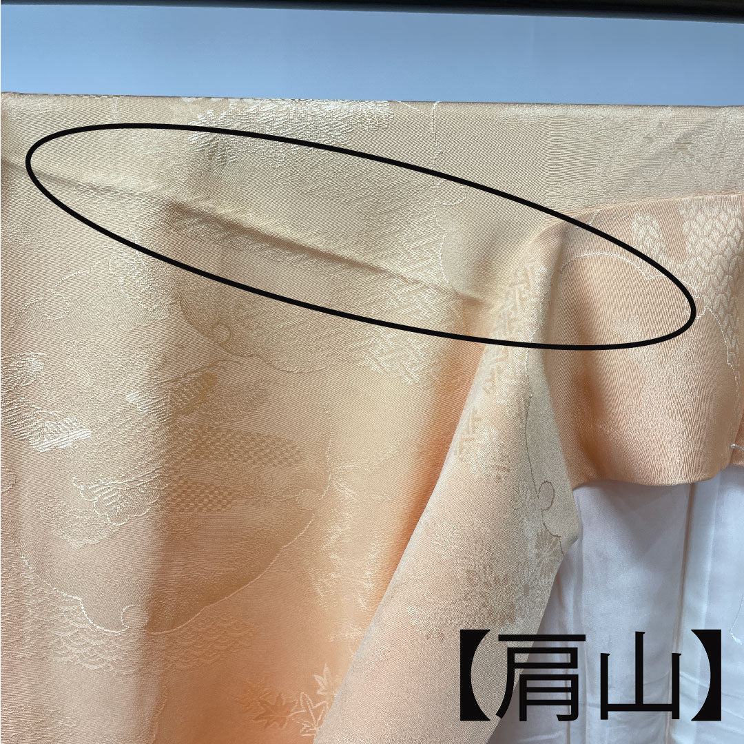 色無地 正絹 肌色 吉祥文様 五三桐  身丈161.5cm 裄丈66cm 袷  Aランク 橙系 1114000903426
