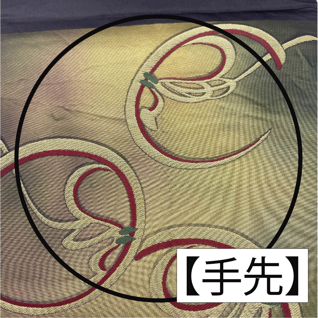 袋帯 正絹 黄橡色（きつるばみいろ） 抽象模様 帯丈432cm Aランク 六通 セミフォーマル 金系 1123012323321