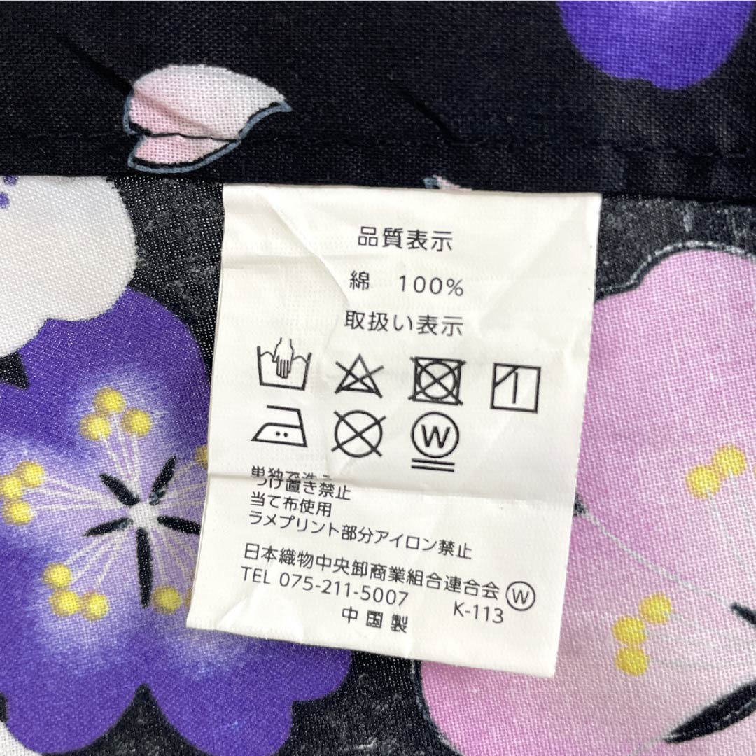 Cotton Yukata, Length 166.5cm, Sleeve Length 62.5cm, S Rank, Single Layer, Black, Cherry Blossom Design, 1118005932510