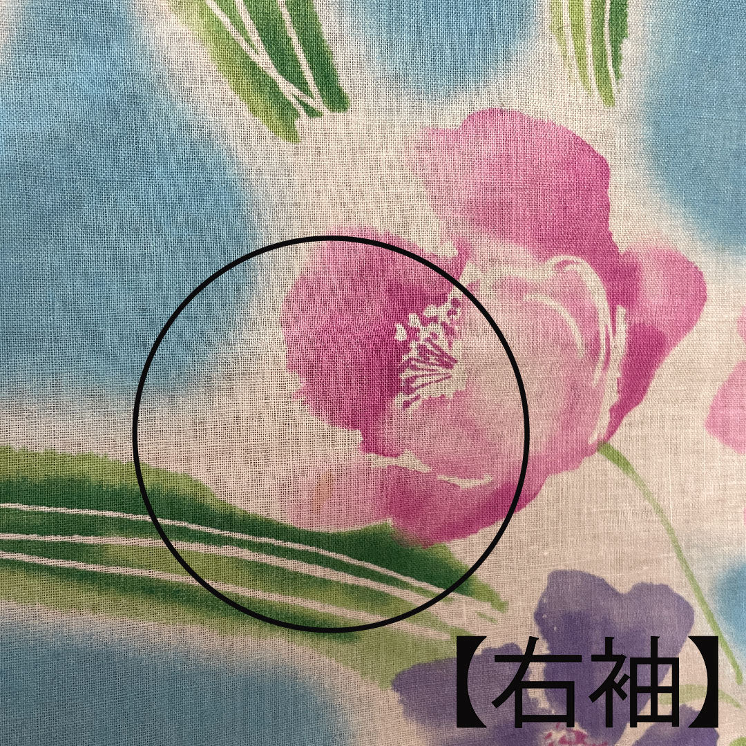 浴衣 浅縹色 花模様 木綿 Aランク 単衣 身丈166.5cm 裄丈64cm 青系 1118001083517