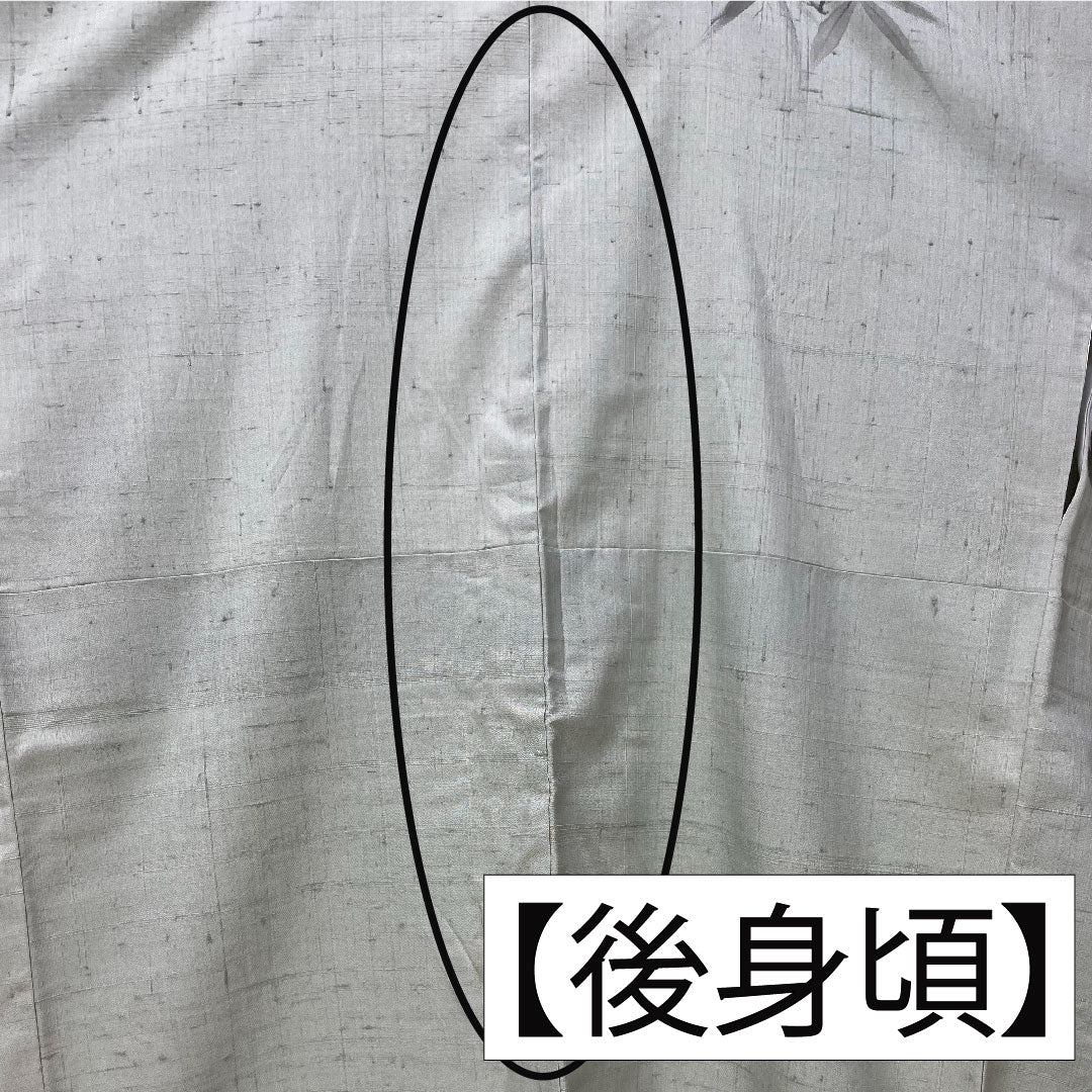 訪問着 正絹 袷 身丈164.5cm 裄丈66.5cm 紬地 作家物 墨描き 草花模様 Aランク 緑系 1112004053419