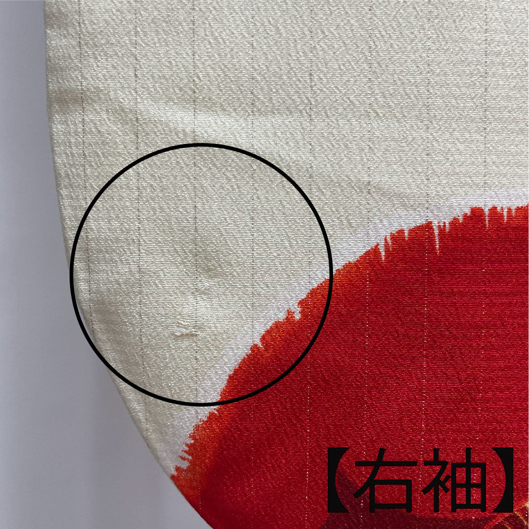 振袖 身丈170cm 裄丈65.5cm 袷  生成り色 洗える着物 椿  ポリ Aランク 白系 1113001413611