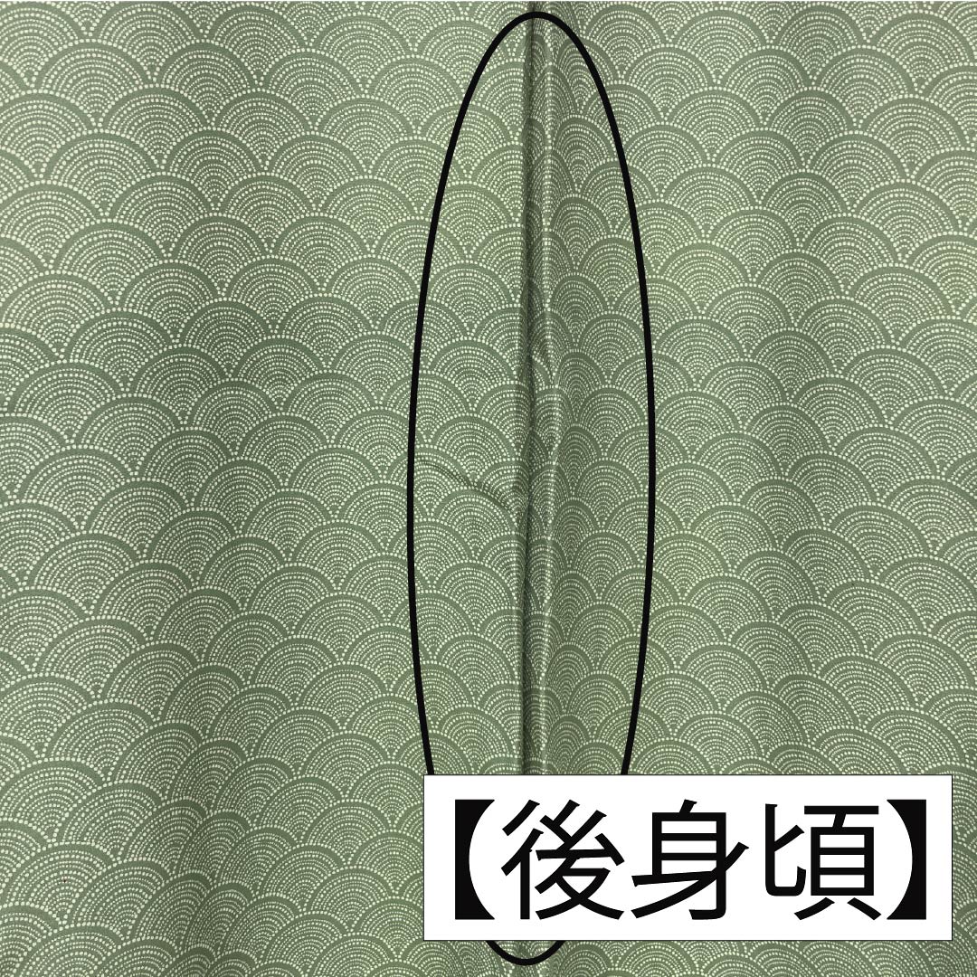 Komon (small pattern) kimono, pure silk, A rank, length 161.5cm, sleeve length 66.5cm, lined, light green (asamidoriiro), stencil dyed, Seigaiha (wave pattern), one-sided, green-based design, product number 1115006553419