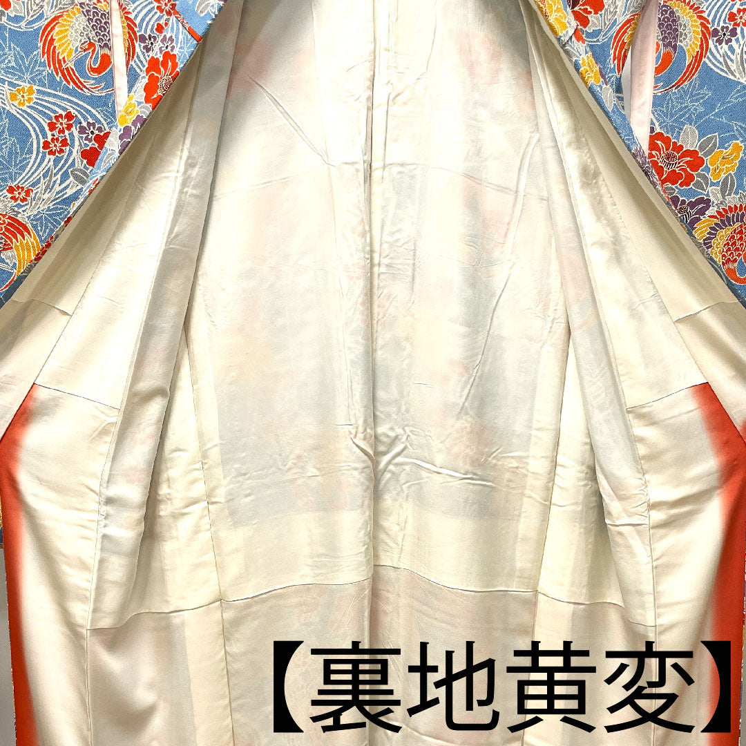 振袖 身丈156.5cm 裄丈64cm 袷  天青色 京紅型 吉祥文様  正絹 Aランク 青系 1113001653317