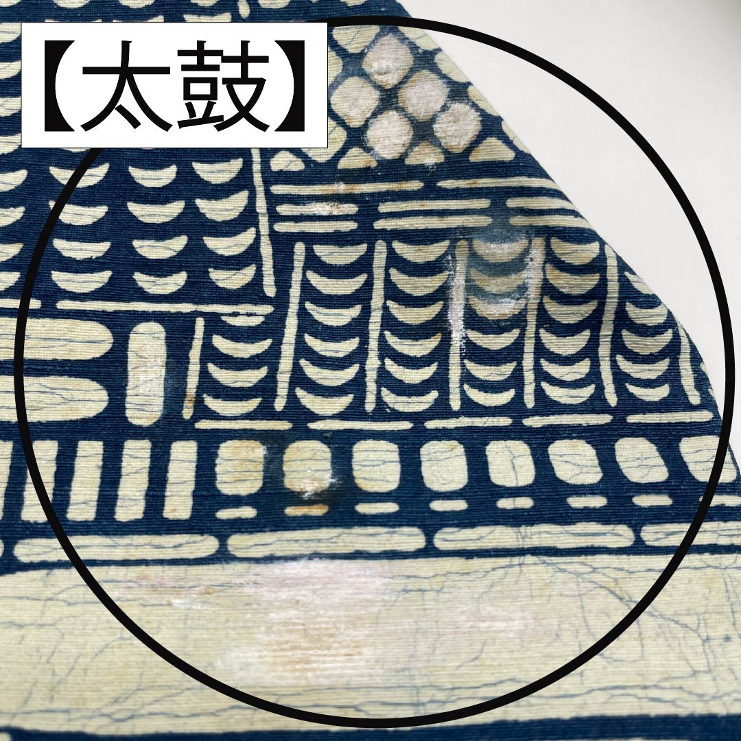 名古屋帯 裏色（うらいろ） 染め帯 幾何学模様 帯丈342cm 正絹 Bランク 六通 カジュアル 紺系 1124007604318 名古屋仕立て