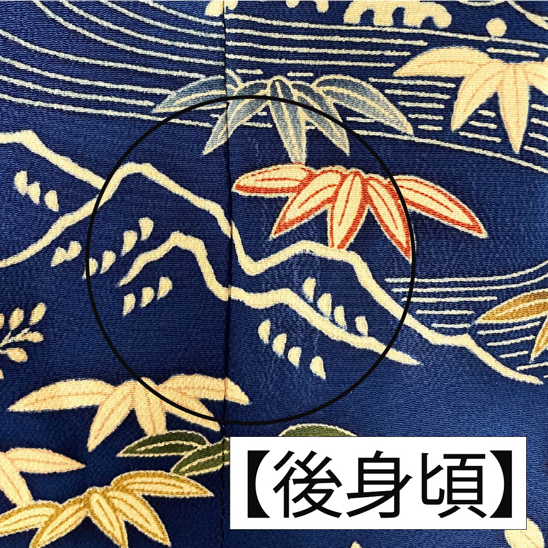 訪問着 正絹 Aランク 袷 身丈160cm 裄丈64.5cm 紺色（こんいろ） 型染 流水 小花 紺系 1112006913418