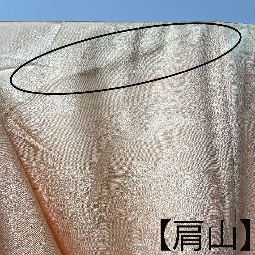 色無地 正絹 肌色 吉祥文様 五三桐  身丈161.5cm 裄丈66cm 袷  Aランク 橙系 1114000903426