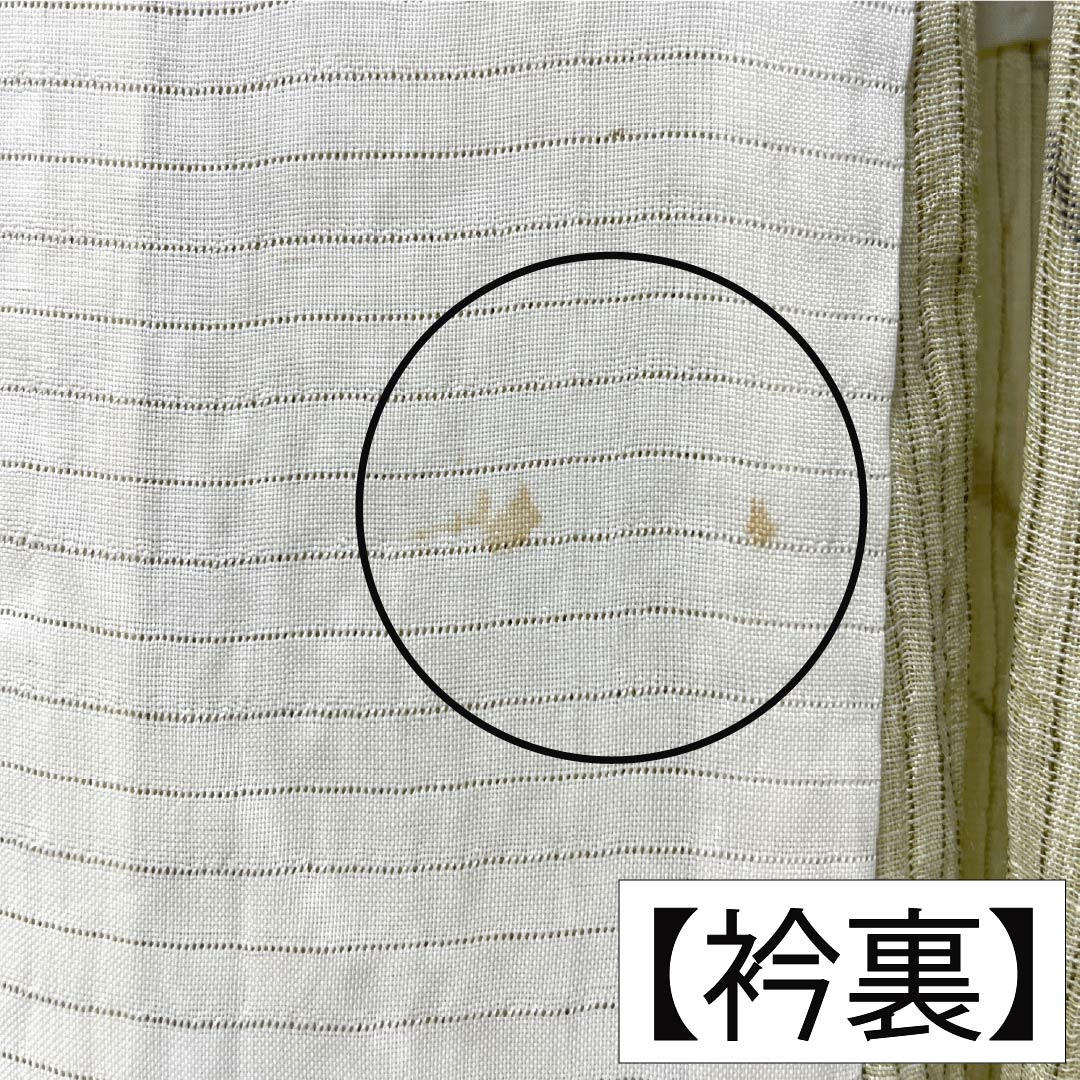 夏物 ポリエステル 紬 Aランク 身丈163.5cm 裄丈67cm 利休白茶色（りきゅうしらちゃいろ） 縮 洗える着物 抽象模様 紗 黄系 1132005593423