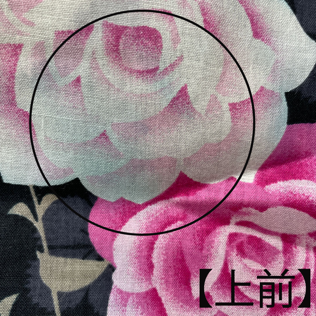Yukata Cotton Length 159cm Sleeve length 64.5cm B rank Single layer Black Rose Gypsophila Cherry blossom 1118004554310