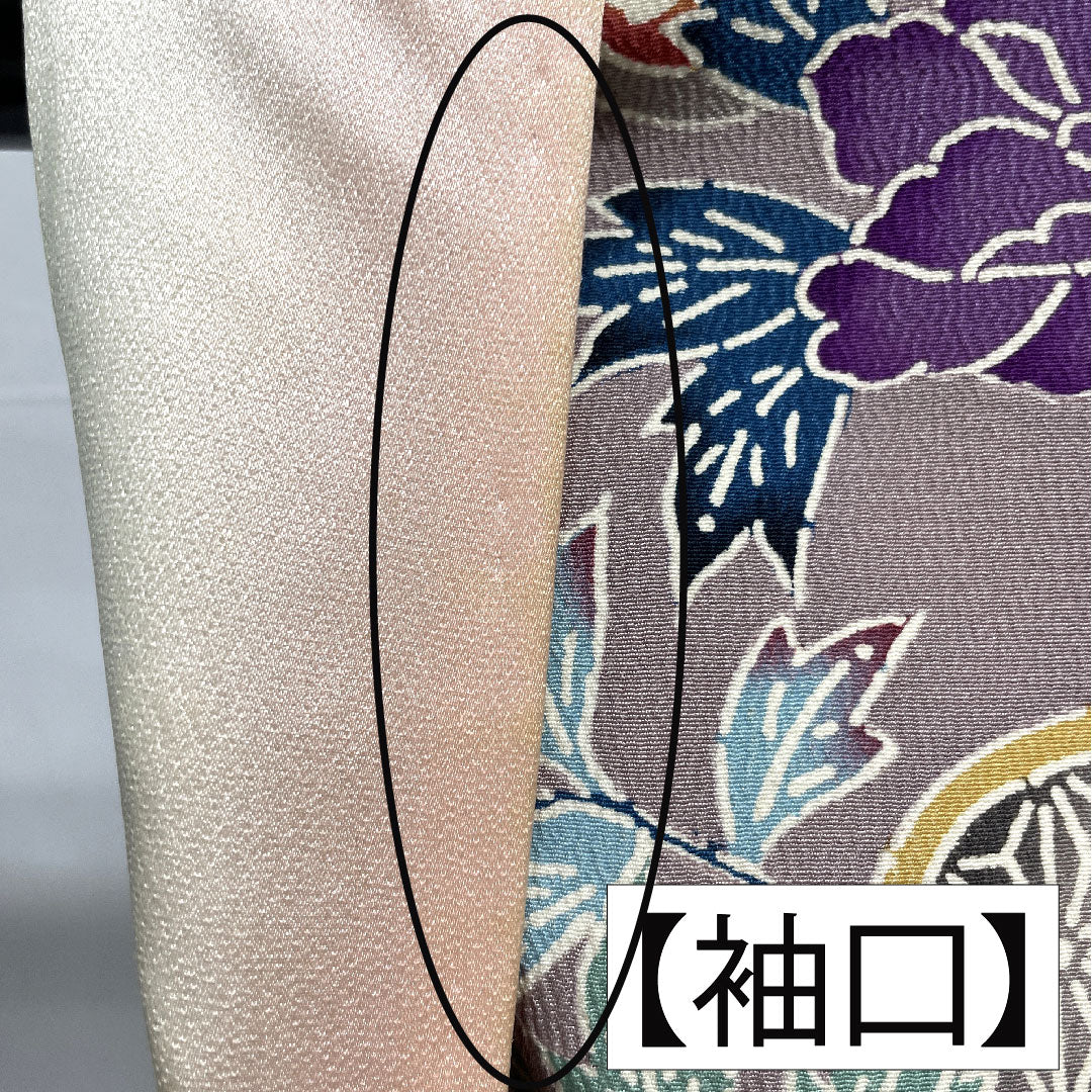 Homongi, pure silk, lined, length 164cm, sleeve length 63cm, grape color (shrimp color), Kyoto Bingata, floral pattern, A rank, purple, 1112005263420