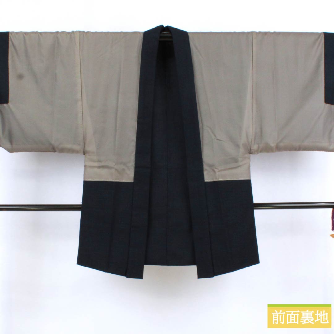 男物 ウール Aランク 身丈149.5cm 裄丈65.5cm  アンサンブル 単衣 紺系 1119000923418
