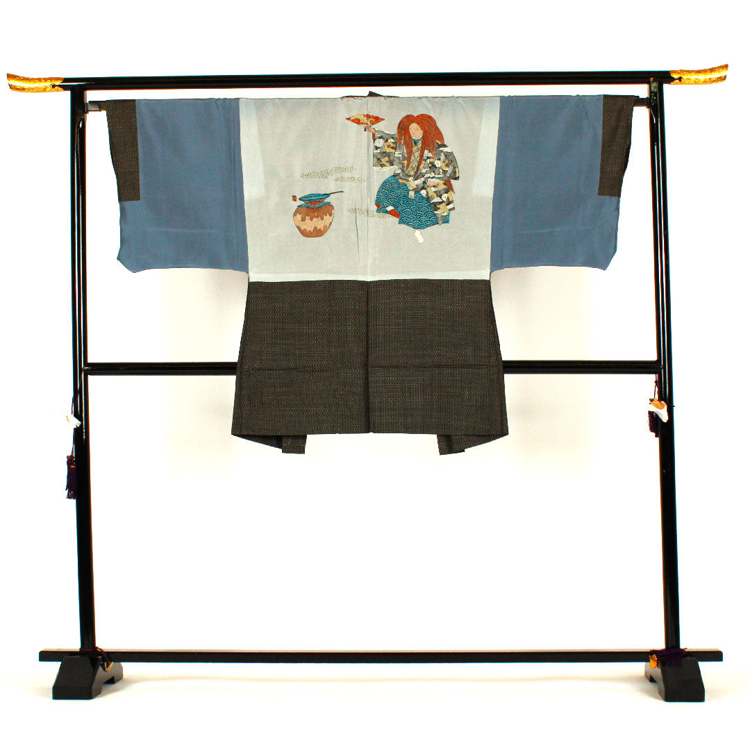 Men's Length 144cm Sleeve length 67cm Oshima Tsumugi ensemble Pure silk S rank Awase Black 1119000202410