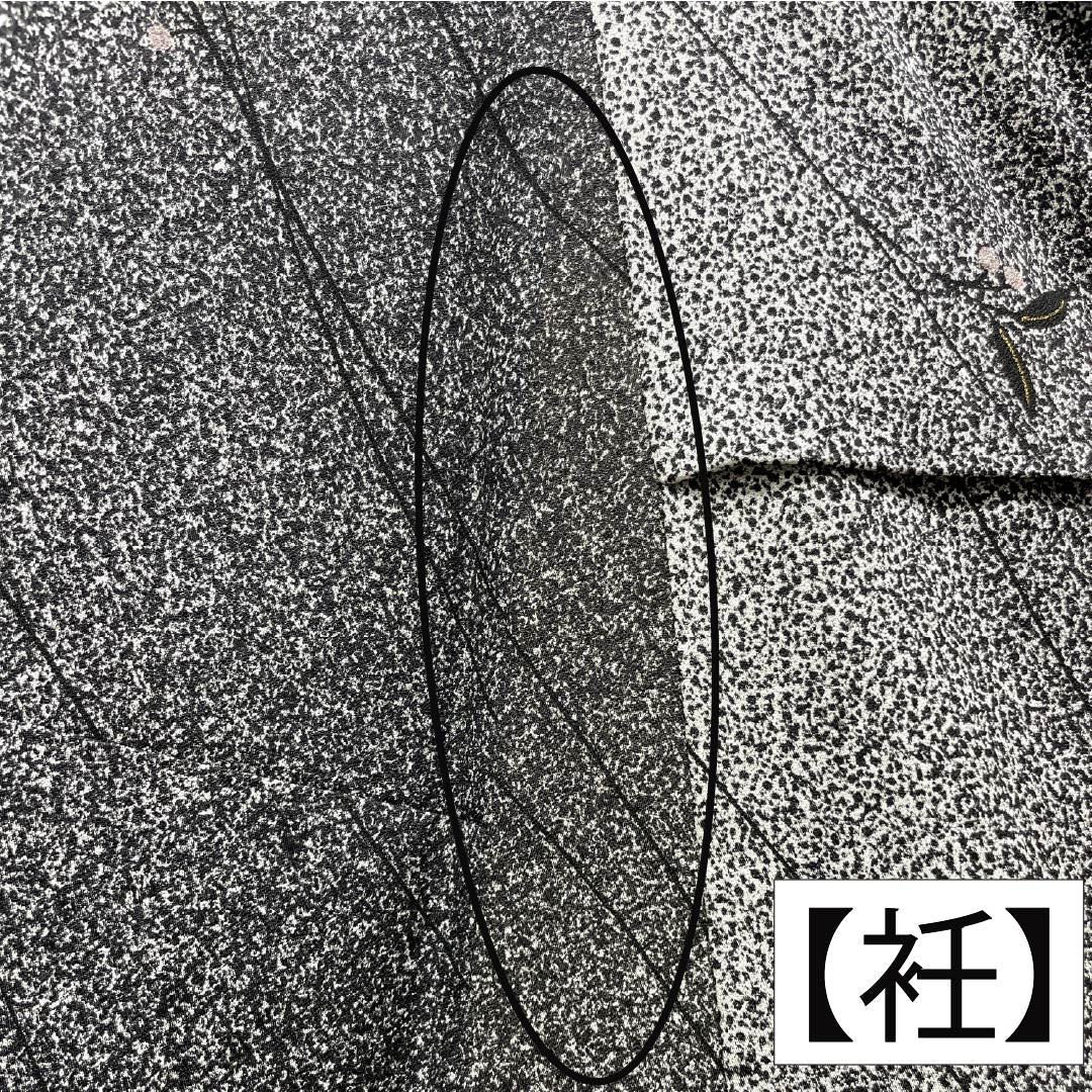 小紋 正絹 身丈157.5cm 裄丈63.5cm 袷 型染 線 小花 Bランク モノトーン 1115005434327