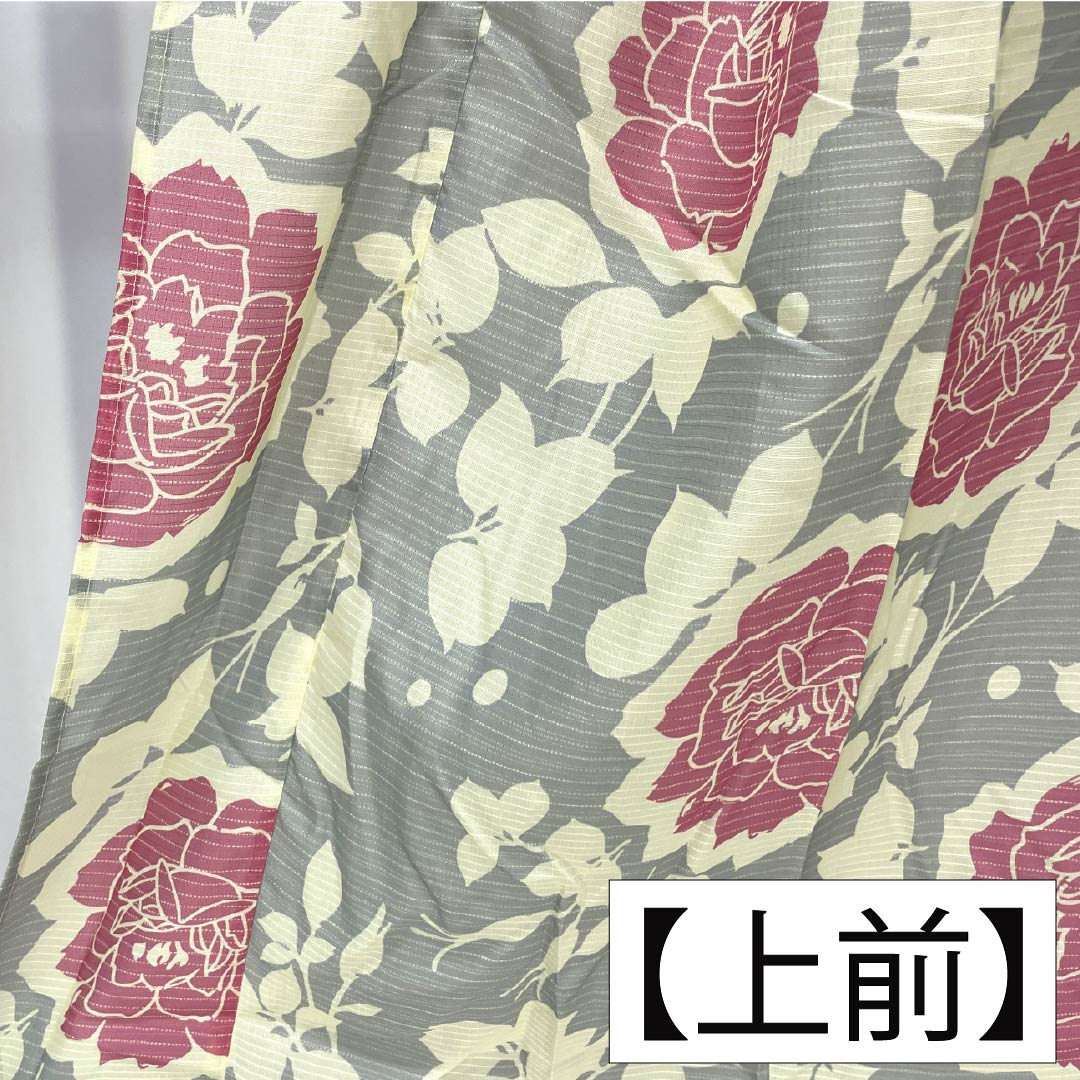 （新品未使用品） 浴衣 ポリエステル 身丈162.5cm 裄丈66.5cm NEWランク 単衣 グレー系 薄墨色（うすずみいろ） 花柄 ボタン 1118005701422